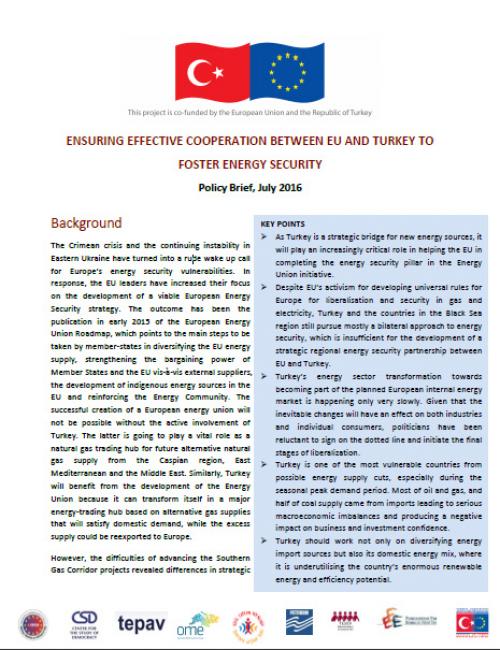 Turkey Energy Security Background Policy Brief, July 2016